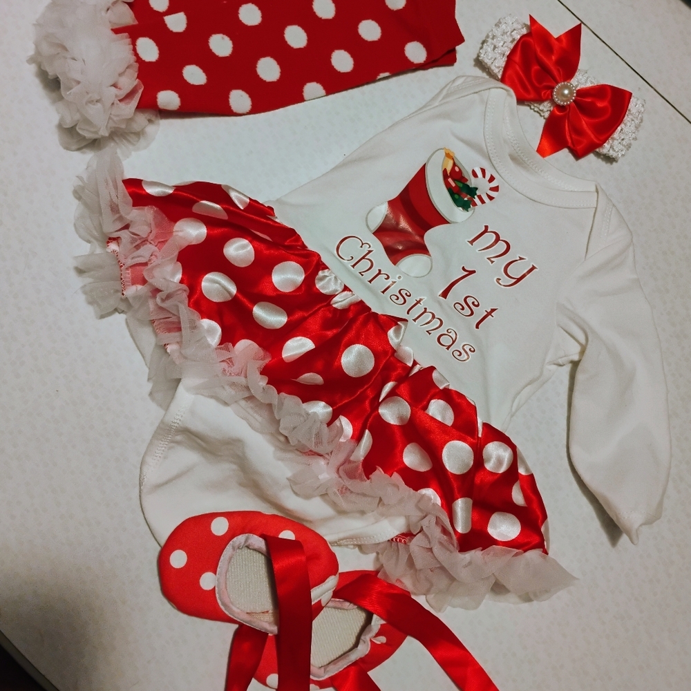 New Baby girl 6-9m First Christmas Outfit
